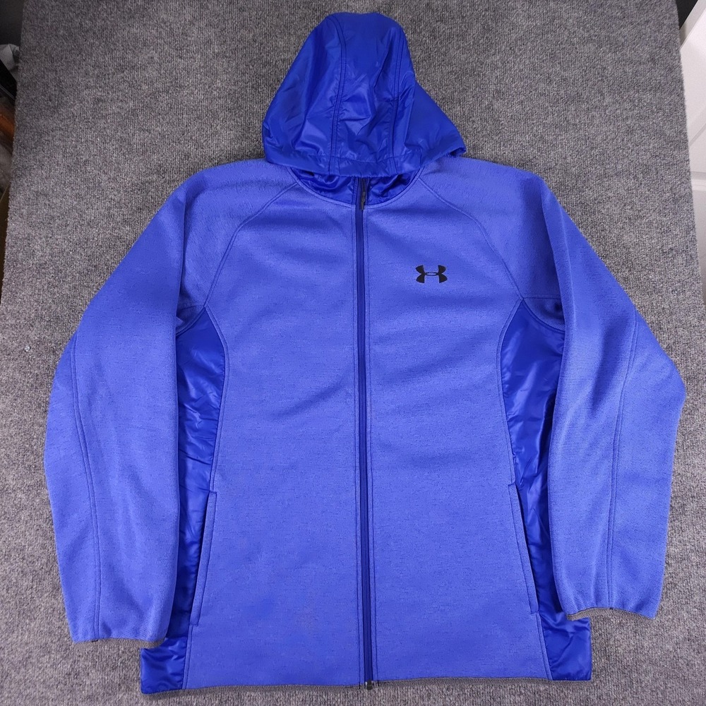 Under Armour Jacket Mens‎ XL Blue ColdGear Hooded Full Zip Loose Fit Athletic